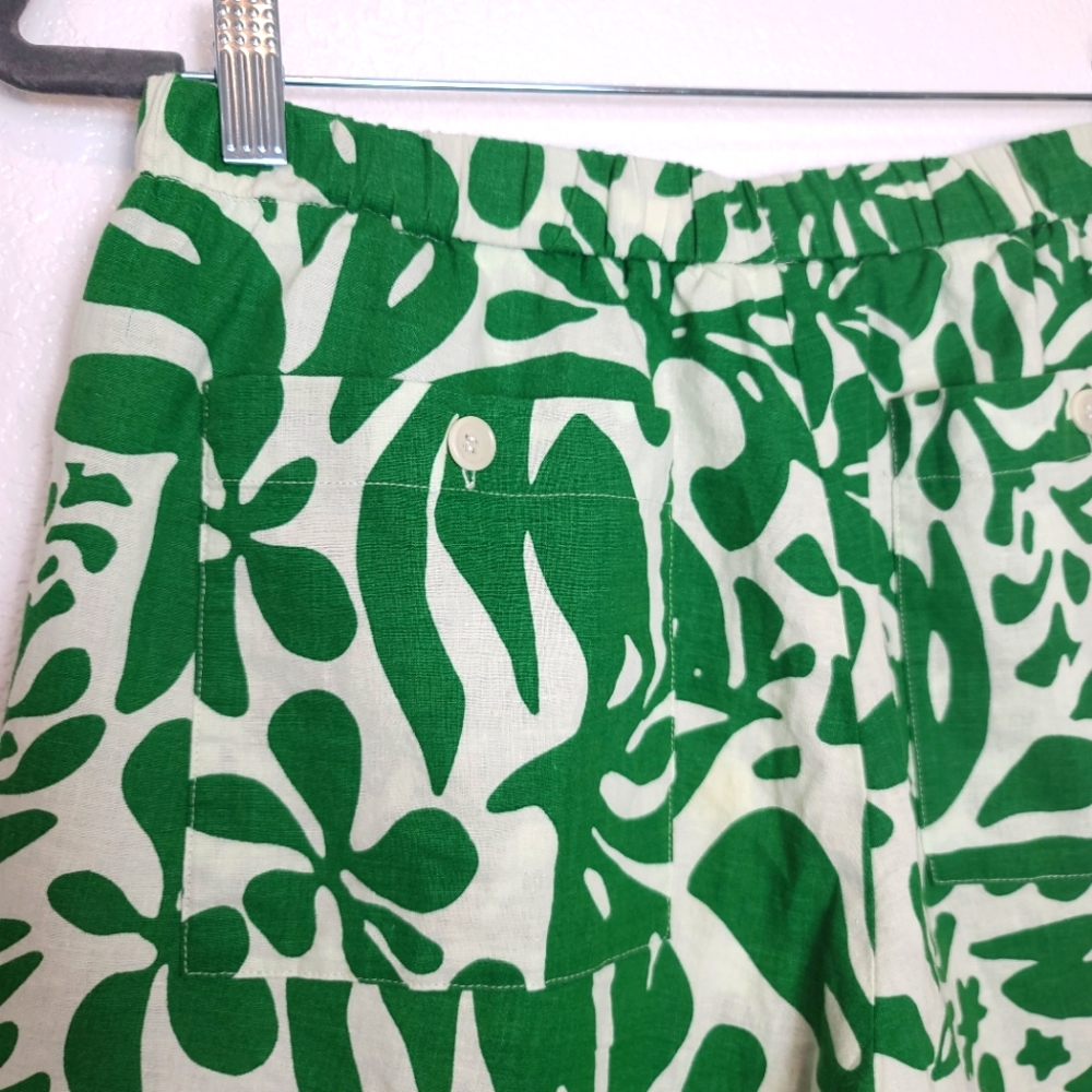 HARTFORD Sabine Green Leaves Print Tropical Beachy Linen Shorts - Picture 11 of 11